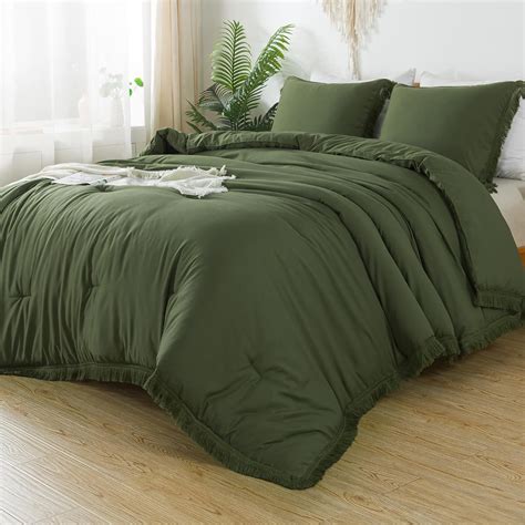 Andency Olive Green Comforter Set Queen 3 Pieces Boho