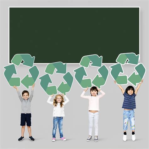 Diverse kids holding recycling icons | Premium PSD - rawpixel