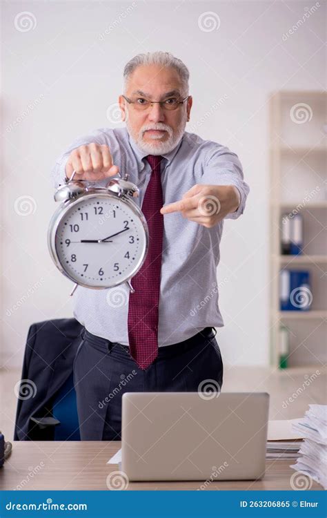 Old Male Employee In Time Management Concept Stock Image Image Of