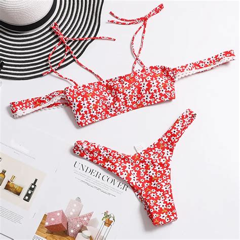 KLV Swimsuits Women Summer 2018 Plus Size Sexy Bikini Brazilian Set Red