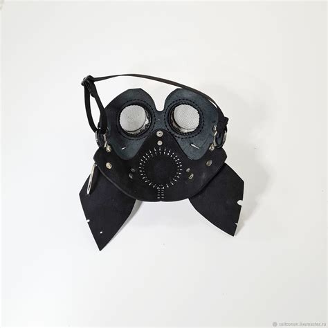 Футуристический шлем маска КОТА, КОШКИ, натуральная кожа чёрный в ...