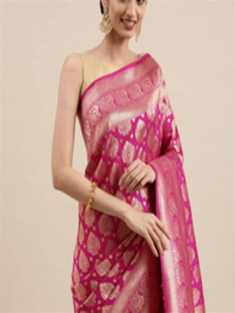 Buy Mitera Pink Gold Toned Ethnic Motifs Zari Pure Silk Kanjeevaram