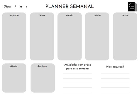 Planner Semanal Preto E Branco Marina De Assis Bezerra Cavalcanti Leite Hotmart