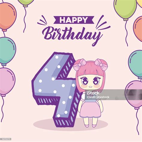 Kawaii Happy Birthday Design Stock Illustration Download Image Now Abstract Anniversary