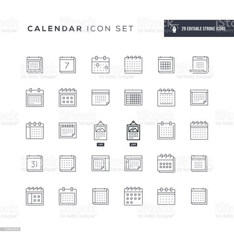 日曆可編輯描邊線圖示向量圖形及更多日曆圖片 日曆 圖示 可編輯筆觸 Istock