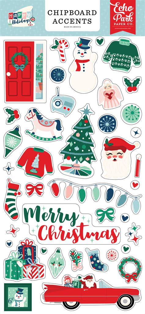 Happy Holidays 6x13 Chipboard Accents Echo Park Paper Co