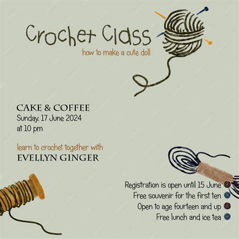 Premium Vector Design Flyer For Crochet Class With Illustration