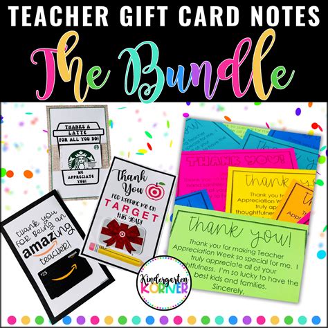 Teacher Appreciation Week End of the Year Teacher Gifts | Gift Card Thank You Note BUNDLE ...