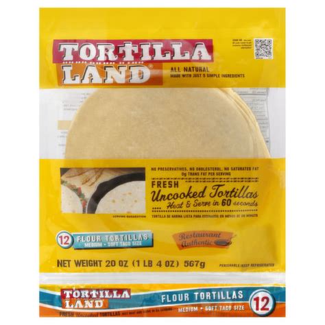 Tortilla Land Tortillas Uncooked Flour Medium Soft Taco Size