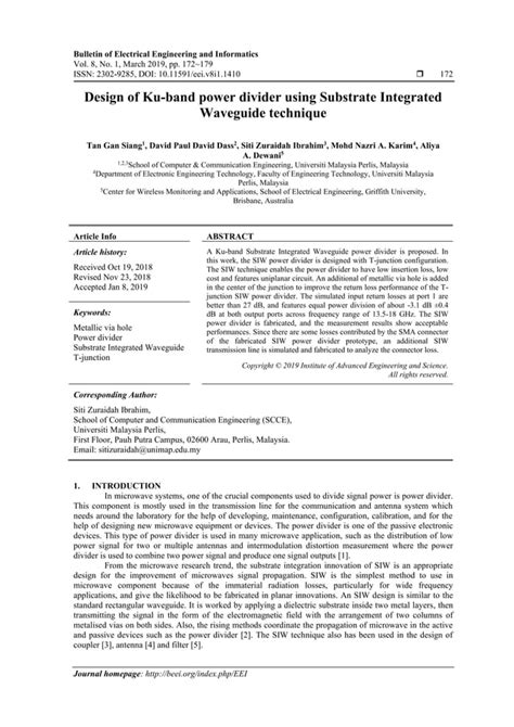 Design Of Ku Band Power Divider Using Substrate Integrated Waveguide