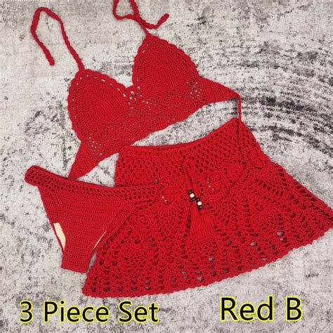 New Handmade Crochet Pieces Beach Wear Sexy Women Bikini Set And A Line Skirts