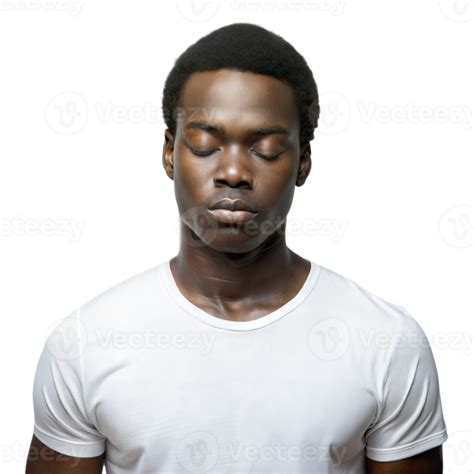 Young Black Man With Closed Eyes Wearing White T Shirt 46395756 Png