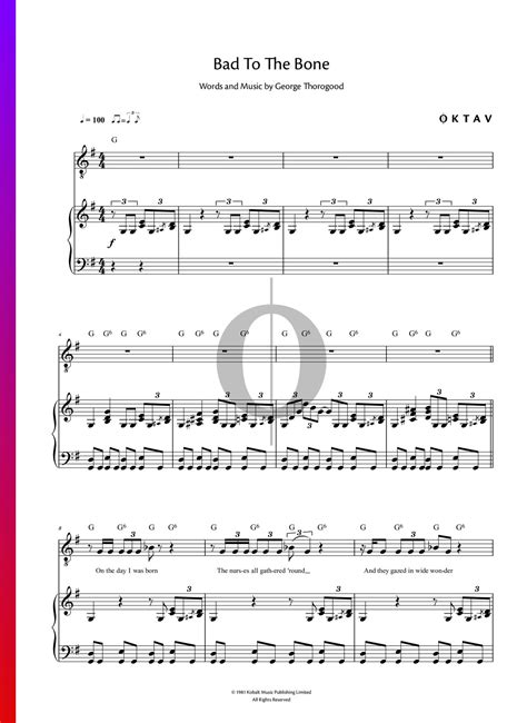 Bad To The Bone (George Thorogood & The Destroyers) Piano Sheet Music ...