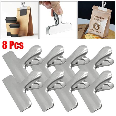 Geege 8pcs Set Metal Chip Bag Clips Stainless Steel Home Kitchen Food