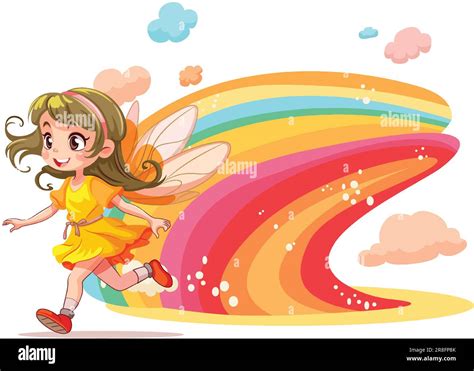 Cute fairy cartoon with rainbow illustration Stock Vector Image & Art ...