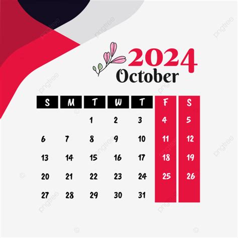 Vector De Calendario Mensual De Octubre De Png Octubre