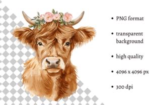 Watercolor Spring Floral Cow Clipart Graphic By Mashmashstickers