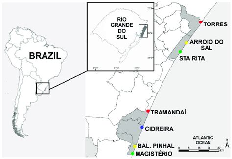 Geographic location of the seven northern Rio Grande do Sul beaches... | Download Scientific Diagram