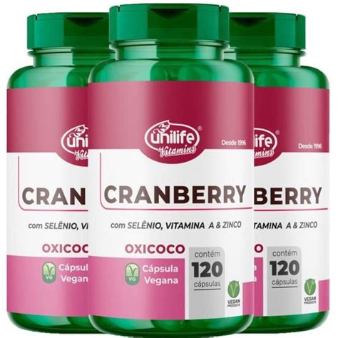 Cranberry 500mg Infecção Urinária - Cranberry Infecção Urinária 500mg 3 X 120 Cápsulas - Unilife - Branco ...