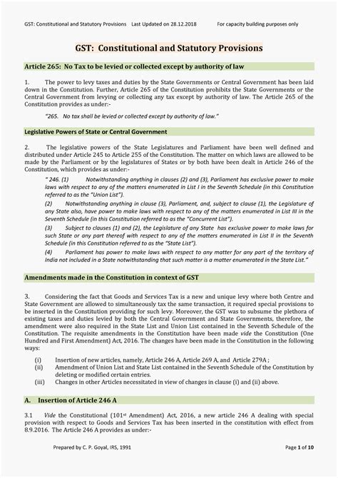 Gst Constitutional And Statutory Provision Gst Constitutional And