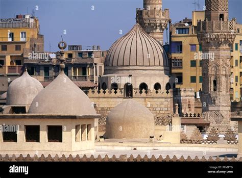 Egypt Cairo Khan Al Khalili Domes And Minarets Of Al Azhar Mosque