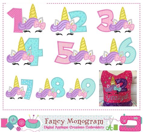 Unicorn Numbers Embroidery Unicorn Embroidery Girl Etsy Unicorn