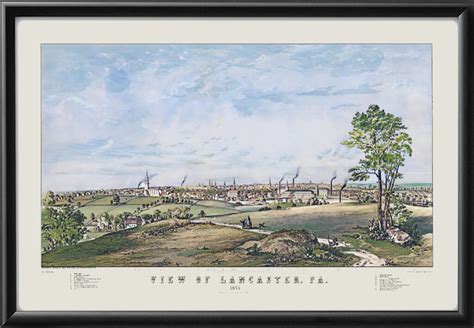 Lancaster PA 1853 (Color) - Vintage City Maps, Restored Views