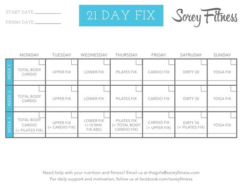 Printable 21 Day Fix Calendar Printable Templates