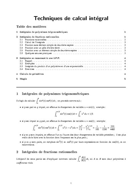 Calcul Integral Mathematics Techniques De Calcul Int Egral Table