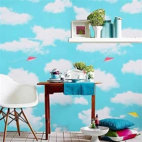 Jual Wallpaper Dinding Awan Biru Muda Pesawat Ukuran Cm X Meter