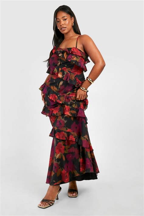 Plus Floral Ruffle Asymmetric Maxi Dress Boohoo Uk