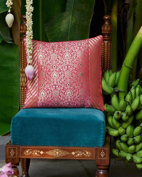 Patchwork Pink Banarasi Silk Cushion Cover Rihaa