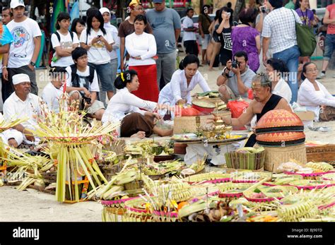 Balinese Ceremony On Beach Kuta Bali Indonesia Stock Photo Alamy