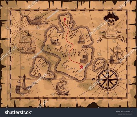 Pirate Treasure Map Antique Scroll Sea Stock Vector Royalty Free