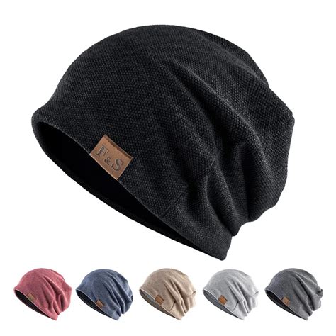 Moda jednokolorowa jesienno zimowa ciepła czapka beanie mężczyźni