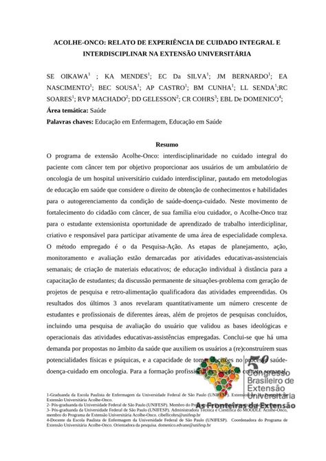 PDF ACOLHE ONCO RELATO DE EXPERIÊNCIA DE CUIDADO Acolhe Onco