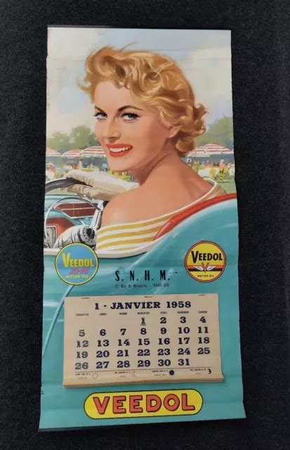 Ancienne Affiche Huile Veedol Pin Up Calendrier Vintage D Co