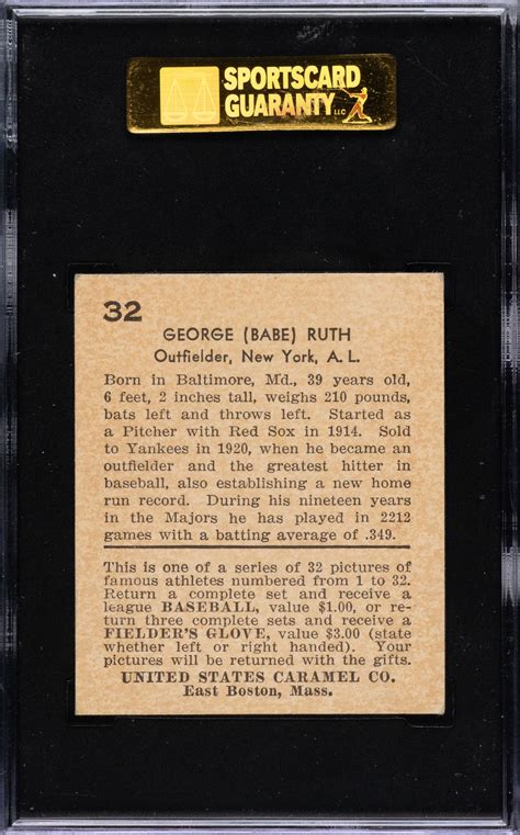 1932 R328 U S Caramel 32 Babe Ruth SGC EX 70 REA Archive