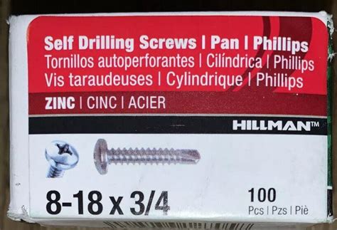 Hillman 8 18 X 34” Phillips Pan Head Self Drilling Sheet Metal Screw