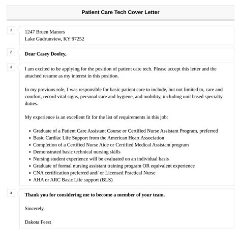 Patient Care Tech Cover Letter Velvet Jobs