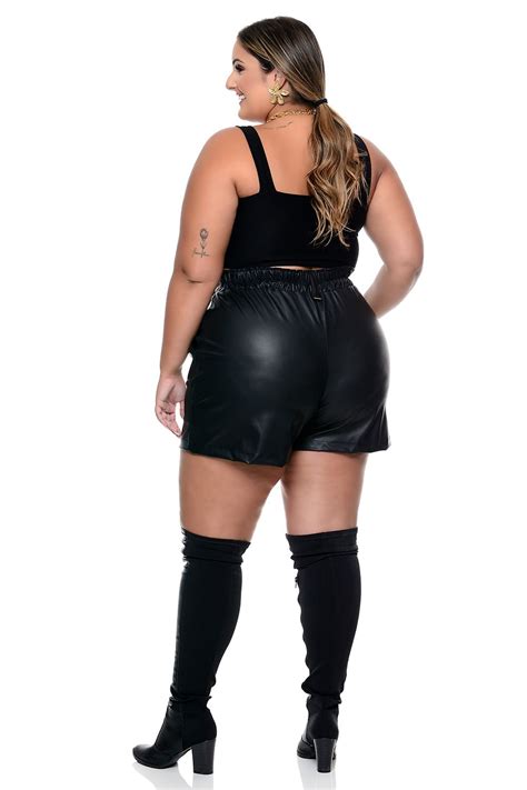 Short Plus Size Courino Sint Tico Matriz Vk Moda Plus Size