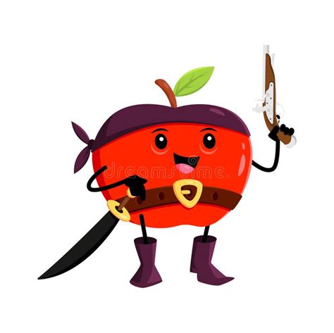 Cartoon Apple Pirate And Corsair Fruit Character Stock Vector