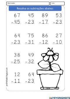 Subtração sem reserva worksheet | Fichas