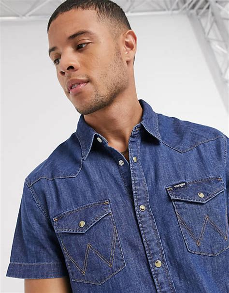 Wrangler short sleeve denim shirt in dark blue wash | ASOS