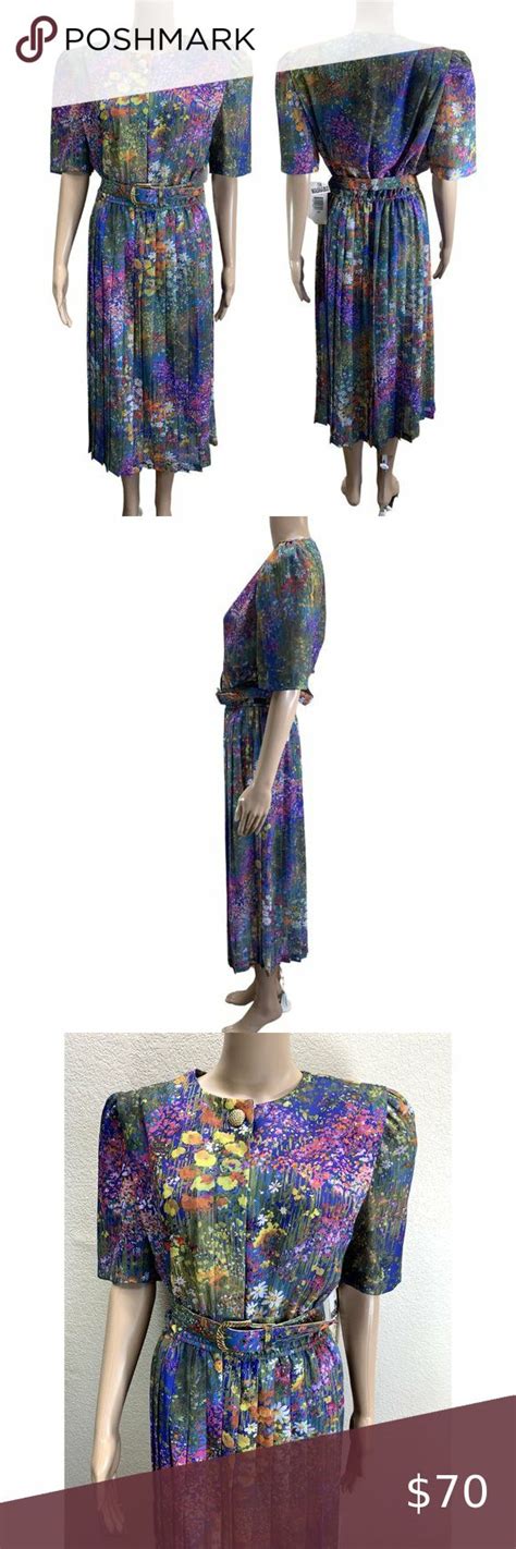 60s Vintage Lady Carol Of New York Micro Flowers Padded Shoulders Midi