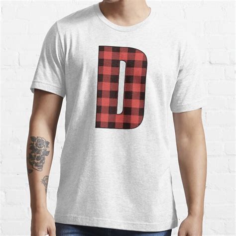 Letter D Monogram Red And Black Buffalo Plaid Check T Shirt By