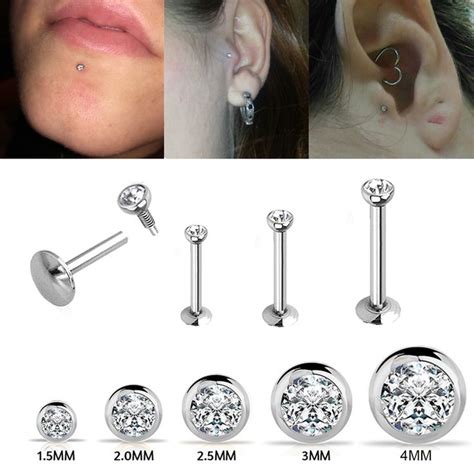 X Mm Aaa Zircon Labret Lip Bar Stud Piercing Gauge Stainless