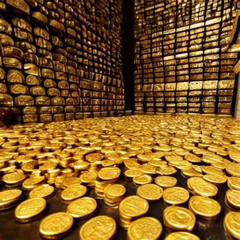 Large Treasure Room Filled With Piles Of Gold Coins Stable Diffusion