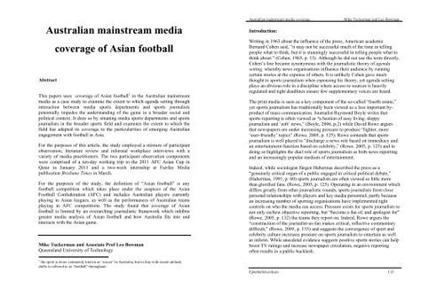 Australian Mainstream Media Coverage Of Asian Football Ejournalist