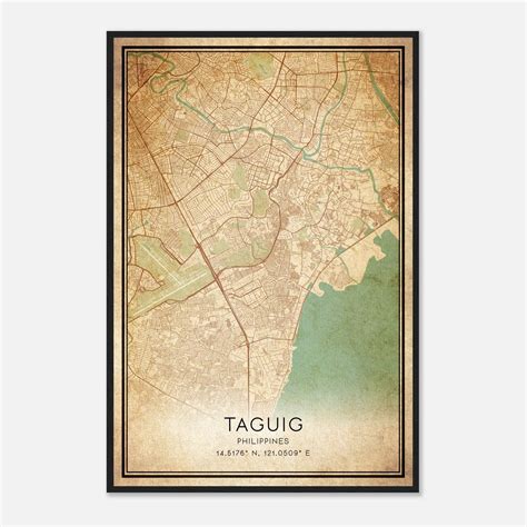 Vintage Taguig Philippines Map Poster, Taguig City Road Wall Art Print ...